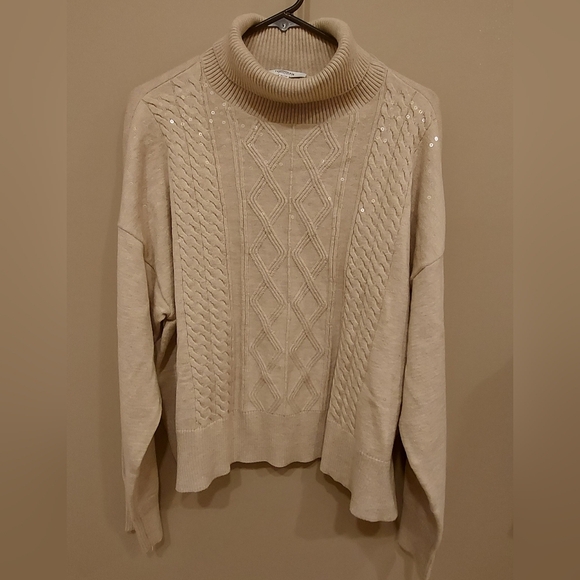 Sparkly Turtleneck Sweater with Cable Knit Design - Picture 1 of 8